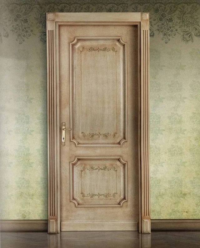 Antique Cream Classic Door – Gilded Panels, Fluted Casing